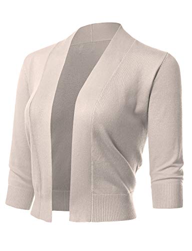Image of Allsense Women's 3 /4 Sleeve Cropped Shrug Cardigan | Classic Bolero, Open-Front, Lightweight Soft Fine Knit Cover Up