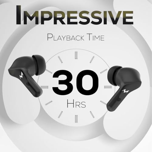 Image of TEMPT Thunder True Wireless Earbuds with OxyAcoustics Technology, TWS in Ear Earphone with Passive Noise Cancellation, 10mm Bass Drivers, Upto 24H Playtime, IPX4 Water Resistant (Black)