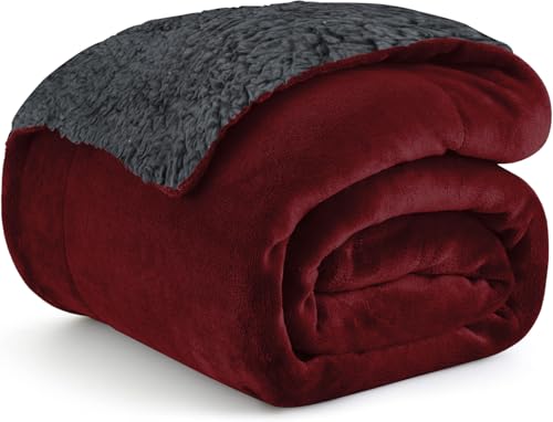 Image of Homestan Sherpa Fleece AC Blanket for Winter, Single, Maroon | Reversible 400 GSM All Season Comforter, Lightweight Summer Quilt, No Filling, Soft & Warm Throw, Breathable & Skin Friendly