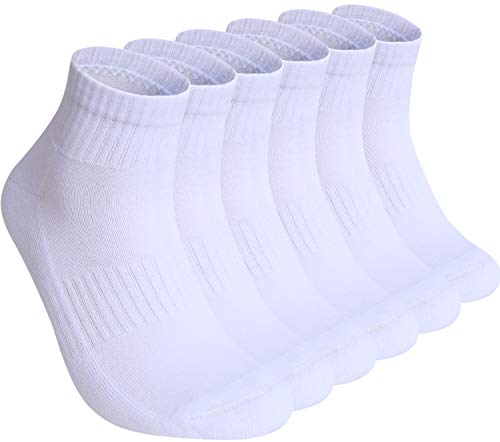 6 Pack Mens Half Cushion Ankle Socks Performance Cotton Running Work Athletic Sock With Moisture Control Color White Size 6-12