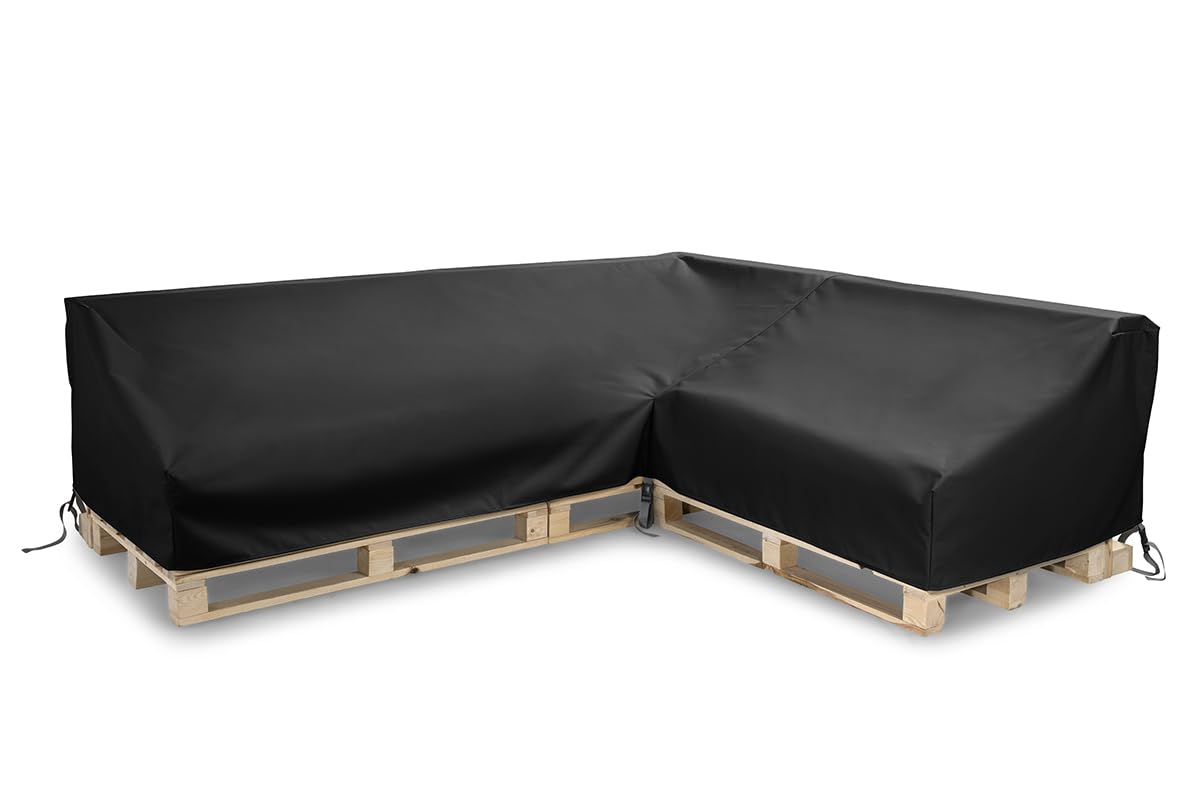 Gutekissen® Abdeckung für Palettenkissen, Abdeckung für Palettenmöbel, Abdeckhauben für Palettenbank, Abdeckung für Palettensofa, Wasserdicht,Anti-UV Paletten Sofa Schwarz (L-Form (262x223/64cm))
