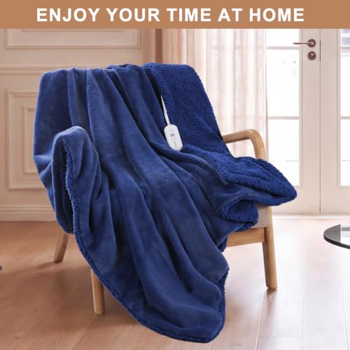 Dowin Faux Fur Electric Throw Blanket, Reversible Heated Blanket Throw,Blue - image 6