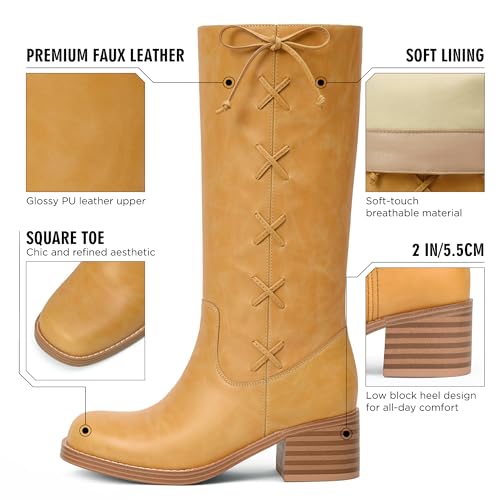 Image of Adolilove Mid Calf Boots for Women Chunky Block Low Heel Square Toe Comfortable Casual Trendy Stylish Boots
