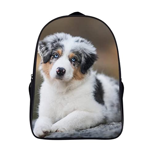 Sac à dos scolaire impression 3D Berger australien avec grand compartiment de rangement