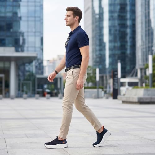 Image of JACKSHIBO Mens Slip in Free up Hands Shoes Wide Toe Box Arch Support Orthopedic Walking Sneakers Cushioned Thick Zero Drop Sole Metatarsal Pads