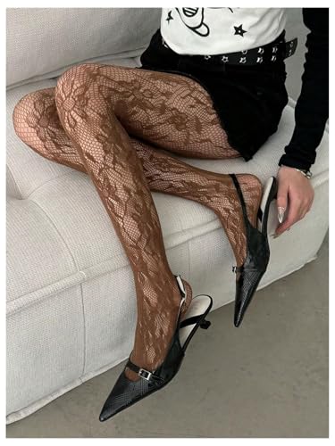 Image of SHENHE Women's Patterned Fishnet Tights Sheer High Waist Y2k Floral Stockings Pantyhose