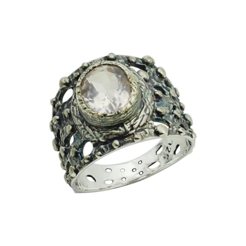 Ravishing Impressions Rose Quartz Gemstone Fine 925 Sterling Silver Oxidized Cocktail Ring,Gift For Anniversary, Jewellery for Women and Her FSJ-6302-12