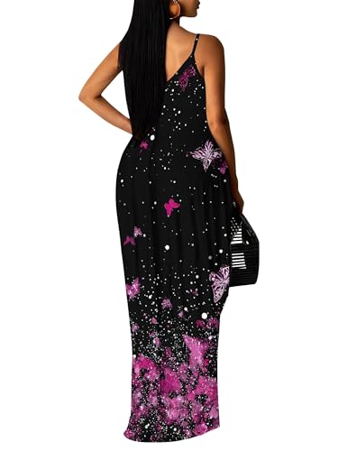 Image of Women's Summer Maxi Dress Spaghetti Strap Floral Boho Beach Long Sundress with Pockets