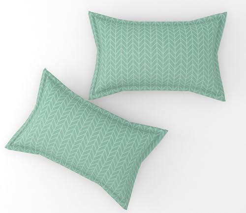 Image of Premium Pure Cotton 220 Tc Flat Double Bed Bedsheets for Summer Breathable | Wrinklefree (Size-228 X 254 Cm) with 2 Pillow Covers (Size-18 X 28 Inches, Green) - Floral