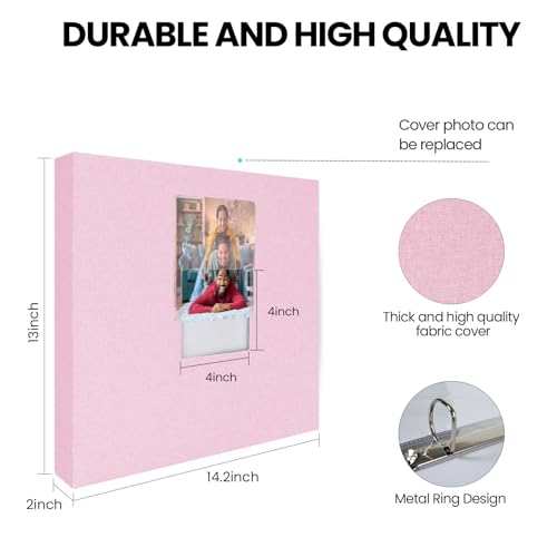 Álbum de fotos J.west de 12 x 12 pulgadas, con cubierta de lino y anillas de tres anillos, incluye 35 fundas plásticas y 70 páginas en blanco para scrapbook, álbum de recuerdos DIY para viajes, bodas, aniversarios y familia, color rosa miniatura 3