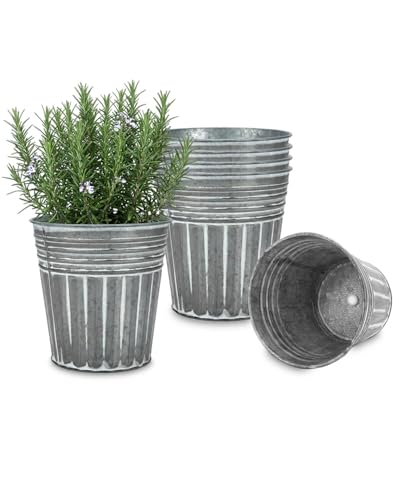 vensovo 6 Inch Silver Metal Rustic Flower Pots - 6Pcs Galvanized Planters with Drainage Hole and Rubber Plug, Rustproof Metal Bucket Plant Pots Farmhouse Vintage Style for Decor