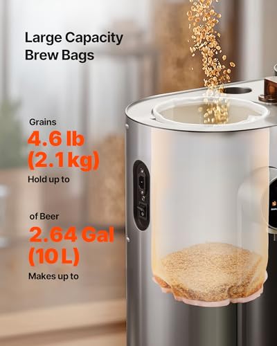 Image of VEVOR Brew Bags, 2 PCS Food Grade Nylon Material Grain Bag, 10 PCS Natural Cotton-Linen Hop Bag, Easy to Clean, Reusable & Ultra-Fine Mesh Home Brewing Bags, Only for Our Automatic Beer Brewer