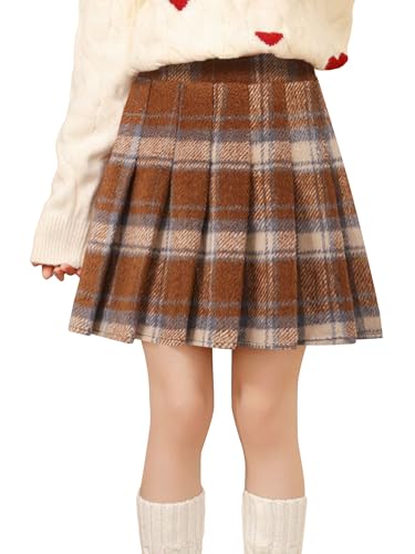 Happy Cherry - Falda Niña a Cuadros Plisada Invierno para Boda Carnaval Infantil Niñas Faldas Cortas Estilo Clásico con Cintura Elástico para Primavera Otoño - 11-12 Años - Marrón