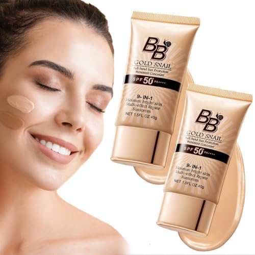 LBOYLOVE 2 PCS Korean BB Cream with SPF 50 9 in 1 BB Cream Sunscreen SPF 50 Korean Waterproof Sweatproof Foundation Full Coverage Tinted Moisturizer Facial Concealer for Oily Skin Dry Skin