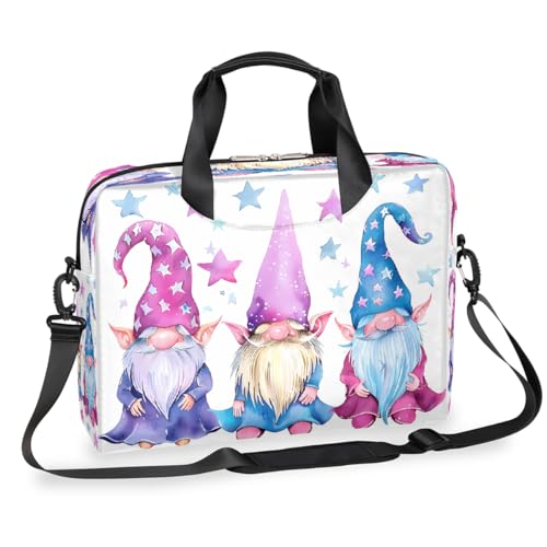 Bolsa para laptop con diseño de tres gnomos coloridos y estrellas
