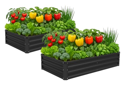 Meberam 2 Pack 6x3x1FT Galvanized Raised Garden Beds Kit Outdoor Metal Gardening Planter Box for Vegetable Elevated Flower Herbs,Black