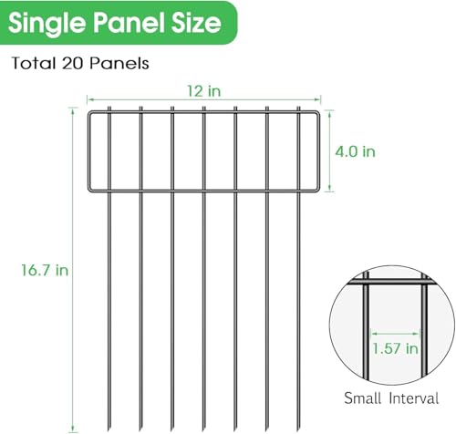 MOOACE Tier-Absperrzaun, 20 Stück dekorative Zaunumrandung, rostfreie Metall-Zaunplatten, 43 cm H x 6 m Gesamtlänge