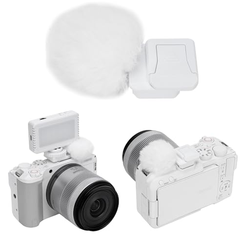 Image of JJC Cold Shoe Wind Muff for Canon EOS R50 V R50V Camera(Not for R50), White | Furry Windshield with Shoe Adapter Mount Holder for LED Light Microphone Attachment, Canon R50V Vlogging Accessories