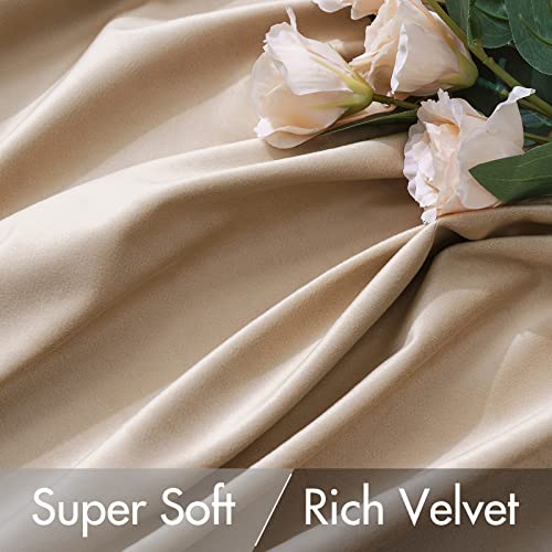 Image of MIULEE Camel Beige Velvet Pinch Pleat Blackout Curtains W52 X L84 Inches