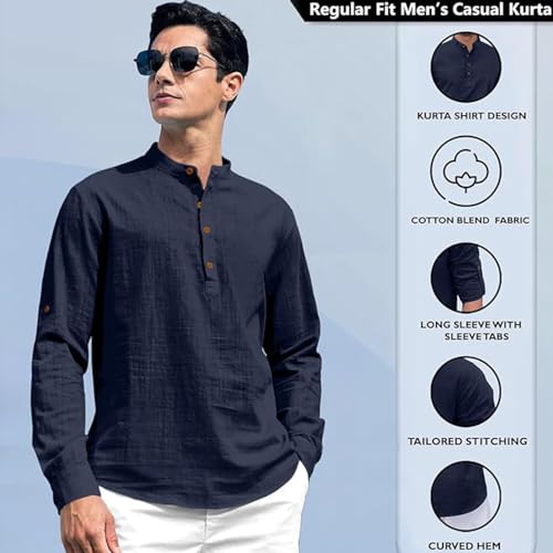 Image of Beige Color Cotton Blend Mandarin Neck Short Kurta Straight Kurta for Men (S)