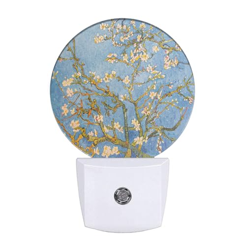 Image of EKOBLA Van Gogh Almond Blossom Night Light, Floral Painting Night Lights Plug Into Wall with Dusk to Dawn Sensor, 0.5W Sleep Friendly