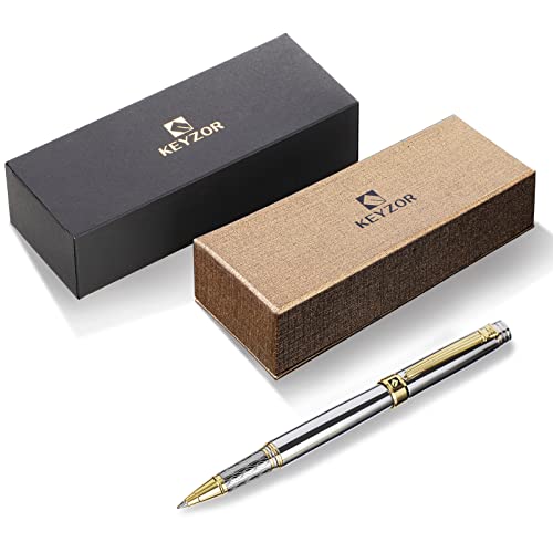 Stylo Roller Luxe KEYZOR Or 24 Carats Argent Chromé Coffret