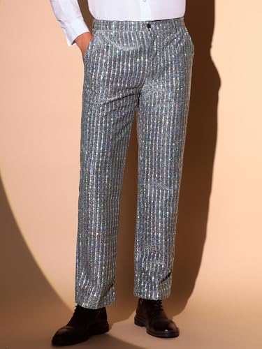 Lars Amadeus Sequin Pants for Men's Straight Leg Shiny Trousers 70s Disco Party Metallic Pants2