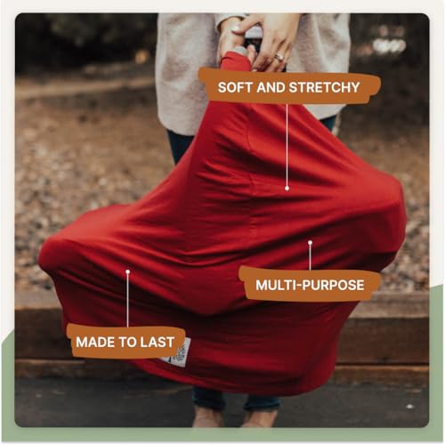 Image of Parker Baby 4 in 1 Car Seat Cover for Girls and Boys - Stretchy Carseat Canopy, Nursing Cover, Grocery Cart Cover, High Chair Cover - inchCherry inch