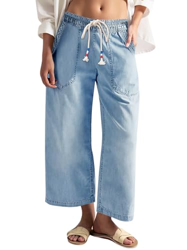 Cicy Bell Women's Wide Leg Jeans Casual Drawstring High Wasit Boyfriend Loose Baggy Capri Denim Pants with Pockets