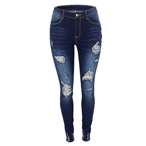 Preisvergleich Produktbild NOBRAND Damen Slim Leggings Tattered Jeans Gr. L, dunkelblau