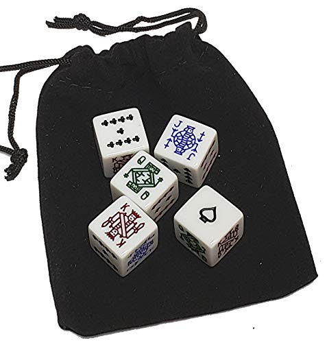 Cyber-Deals Poker Dice (White) with Storage Pouch (Set of 05 Dice)