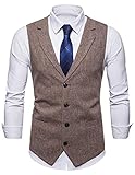 STTLZMC Panciotto Gilet Uomo Slim Fit Tweed Smanicato Matrimonio Corpetto Smoking Waistcoat Casual retrò(Niente Camicia),Khaki,Large