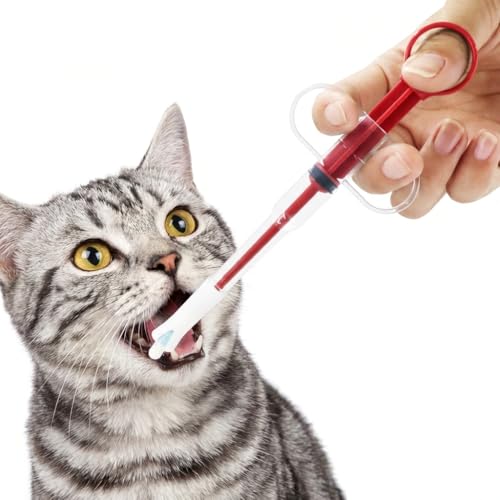Pill Shooter for Cats and Dogs Anti-Falling Soft Tip Pet Piller for Easy Medication Delivery Upgraded Version Cat Pill Shooter Pet General Reusable (Red 1-Pack)