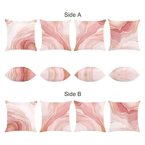 Bonhause Pink Marble Cushion Covers 45 x 45 cm Double Sided Pink Gold Modern Abstract Decorative Throw Pillow Covers Soft Velvet Pillowcases for Sofa Patio Home Decor Set of 4 - Image 2