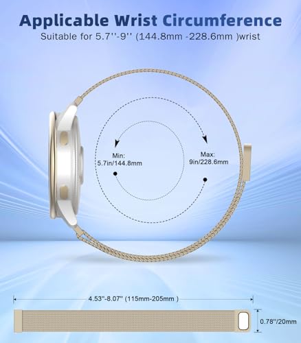 Image of 20mm Metal Watch Band Compatible with Garmin vivoactive 6 /5 /3, Forerunner 570 42mm /55 /245 /645, Garmin Venu, Mesh Stainless Steel Replacement Strap Clasp Wristband for Men Women,CGold
