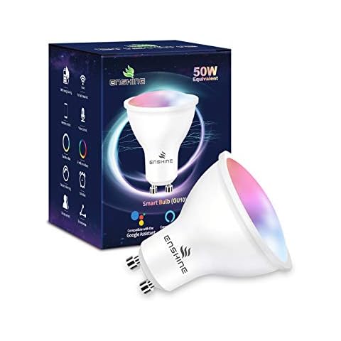 ENSHINE GU10 Smart Bulb, Tunable White and RGB Colour WiFi Light Bulbs, Compatible with Alexa and Google Home, Music Sync, Remote Control, 5W(50W), 470 Lumens, No Hub Required, 1 Pack Cover