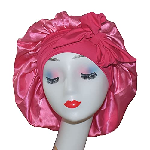 BONNET QUEEN Double Layer Silk Bonnet Satin Bonnet Hair Bonnet for Sleeping Silk Bonnet for Curly Hair Bonnet with Tie Band Red Lips