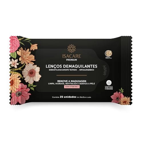 Lenços Demaquilantes Premium, Isacare, 20 Unidades