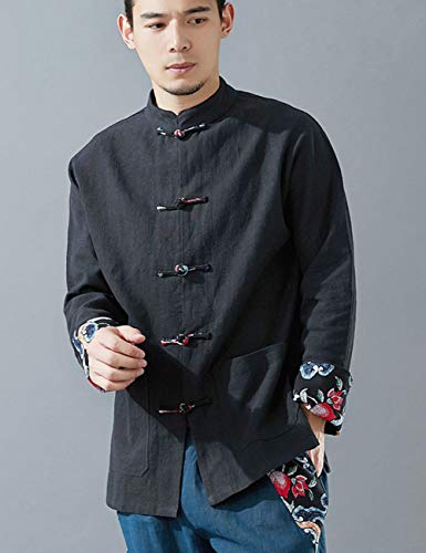 LUZU JUNU Men's Chinese Tang Suit Kung Fu Jacket Traditional Frog Button Shirt Casual Utility Travel with Pocket4