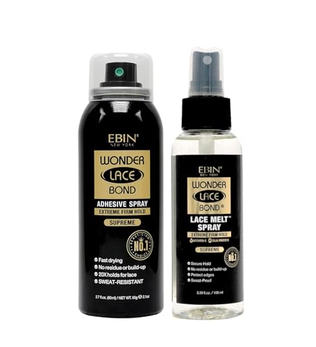 Wonder Lace Bond Supreme Wig Adhesive Spray 2.7 oz Bundle with Lace Melt Spray 3.39 oz by EBIN NEW YORK Seamless Glue and Melting Sprays Finish for Secure Application Gift Set (2 Items)