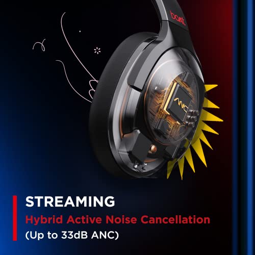Image of Boat Nirvana 751 ANC Netflix Stream Edition Hybrid Active Noise Cancelling Bluetooth Over Ear Headphones with Up to 65H Playtime, ASAP Charge, Ambient Sound Mode, Immersive Sound, Carry Pouch(Black)