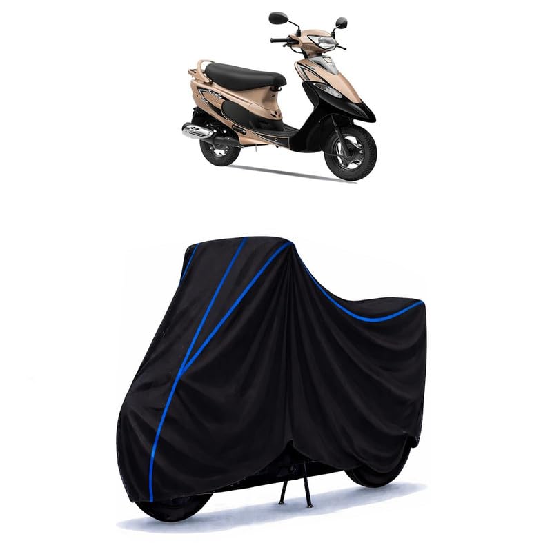 Image of Scooty Cover Water Resistant for Pep Plus Mudhal Kadhal | Universal Scooter & Bike Cover | Heavy Duty UV Dust, Rain & Scratch Protection Weather Indoor Outdoor | Black with Blue Piping