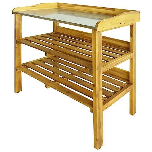 vidaXL Acacia Wood Potting Bench with Shelves
