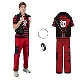 Jaugola Adult Victor Zombies Costume Punk Vest T-Shirt Pants Necklace Wristlet Halloween Party Dawn Vampire Outfit Red S