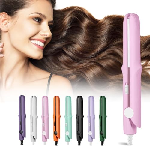2026 New Curling Wand & Flat Iron Hair Straightener 2 in 1 Mini Curling Iron for Short Hair Dual-Purpose Curling Iron Portable Travel Curling Wand Hair Straightener for All Hair Types (Pink)