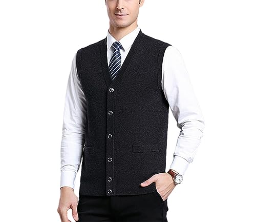 Chaleco de lana elegante con cuello en V de punto clásico para otoño masculino