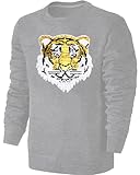 Kinder Wendepailletten Sweatshirt Tiger - Streichel Pullover Pulli Hoodie - Grau