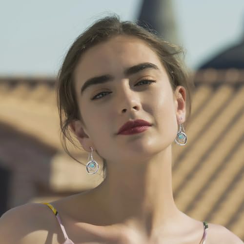 Turquoise Earrings for Women 925 Sterling Silver Pearl/Black Onyx/Opal Dangle Earrings Vintage Spiral/Wire Wrapped/Beads & Rope Ear Hook Earrings4