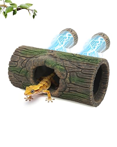 REPTITRIP Magnetic Crested Gecko Hideout - Resin Hollow Log Cave Reptile Hide Cave Reptile & Amphibian Habitat Hide Terrariums Decor