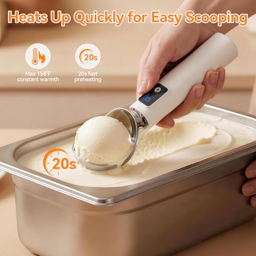 TechRise Heated Ice Cream Scoop, 5000mAh Rechargeable Ice Cream Scooper with LED Display, Heats Up to 158°F for Hard Frozen Ice Cream, IP67 Waterproof, Easy Scoop for Seniors & Kids, Ideal Gift, 2oz — view 2